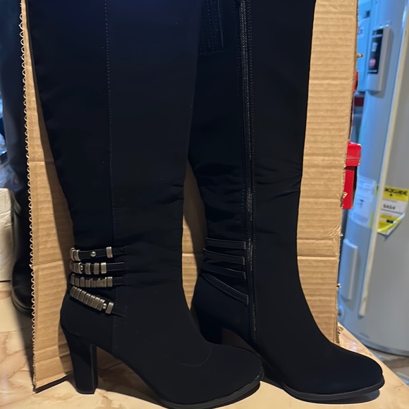 New Attitude, black suede like 3 inch knee length high heel boot - Picture 1 of 4